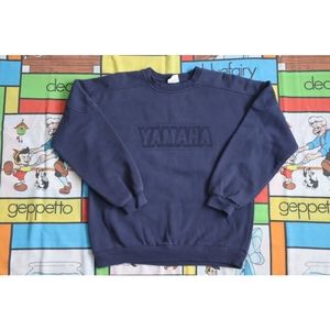 Vintage Yamaha Sportswear 90s Sweat Shirt Blue Embossed Spellout Medium Racing